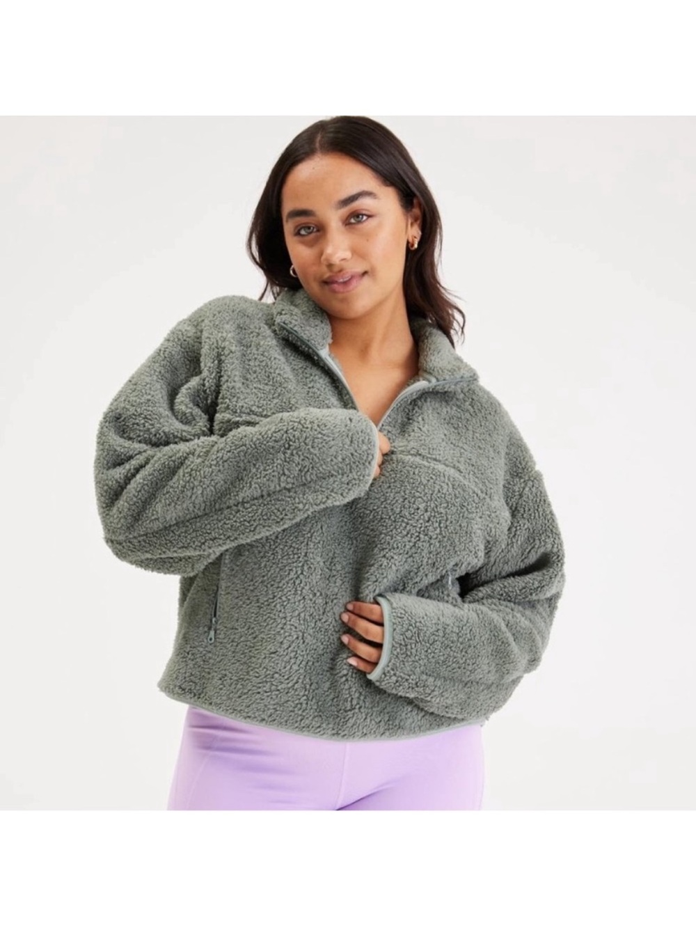 girlfriend collective Sage Green Teddy Zip Pullover Jacket xs